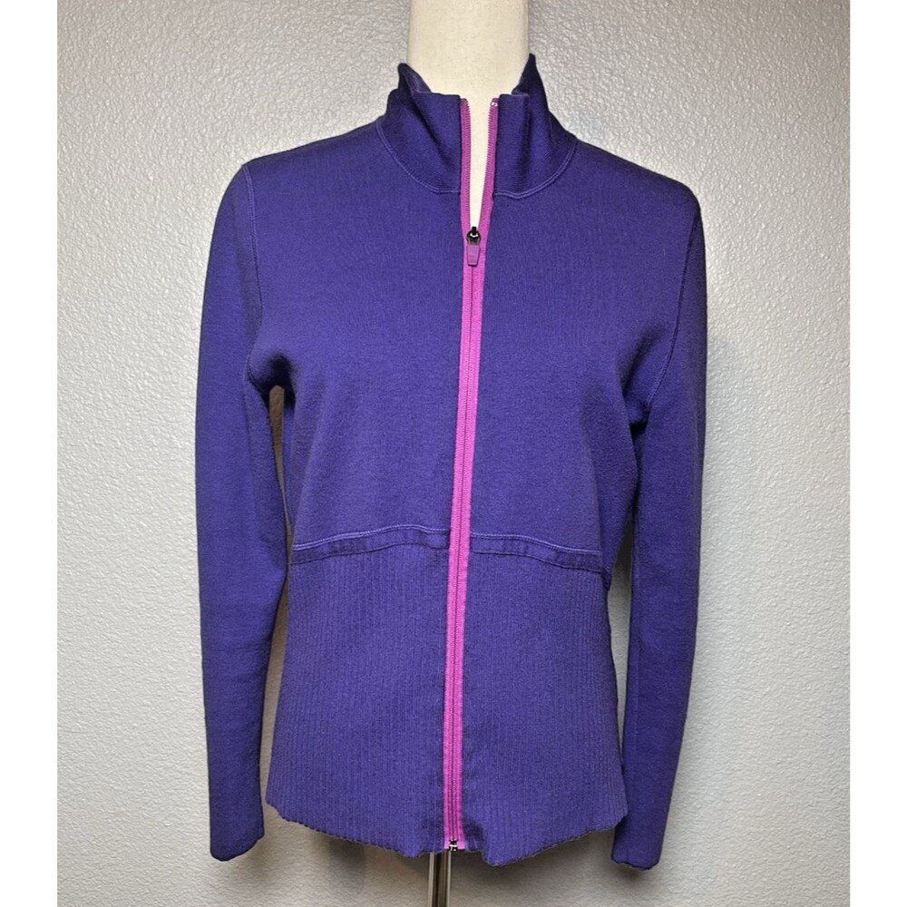 Title Nine Purple Zip-Front Cardigan with Pink Trim